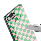 pink & green check pattern back phone cover | glass case for iphone 16e