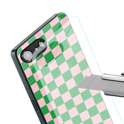 pink & green check pattern back phone cover | glass case for iphone 16e