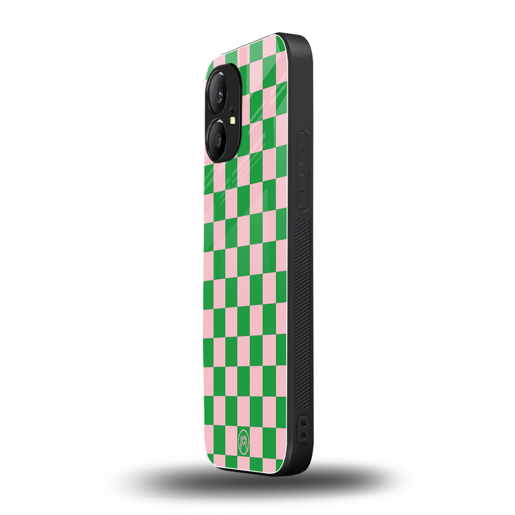 pink & green check pattern back phone cover | glass case for nothing phone 1