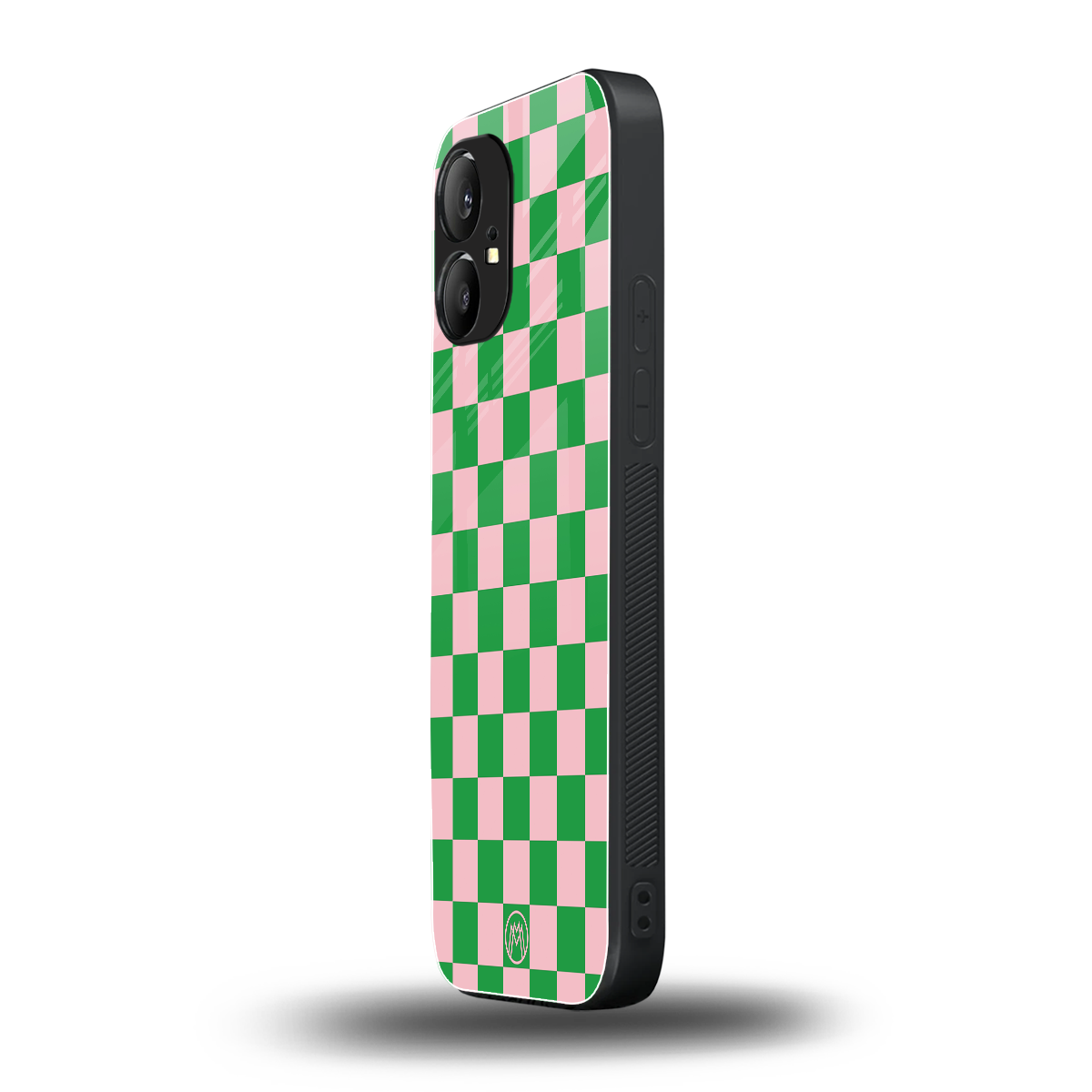 pink & green check pattern back phone cover | glass case for nothing phone 1