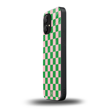 pink & green check pattern back phone cover | glass case for nothing phone 1