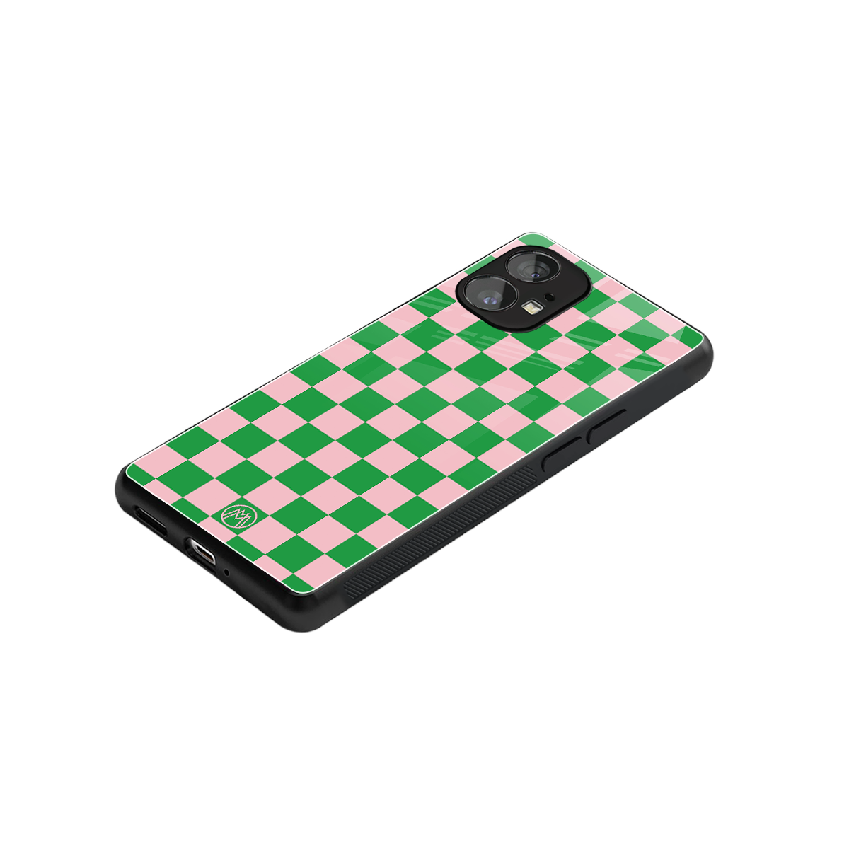 pink & green check pattern back phone cover | glass case for nothing phone 1