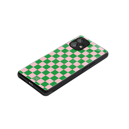 pink & green check pattern back phone cover | glass case for nothing phone 1