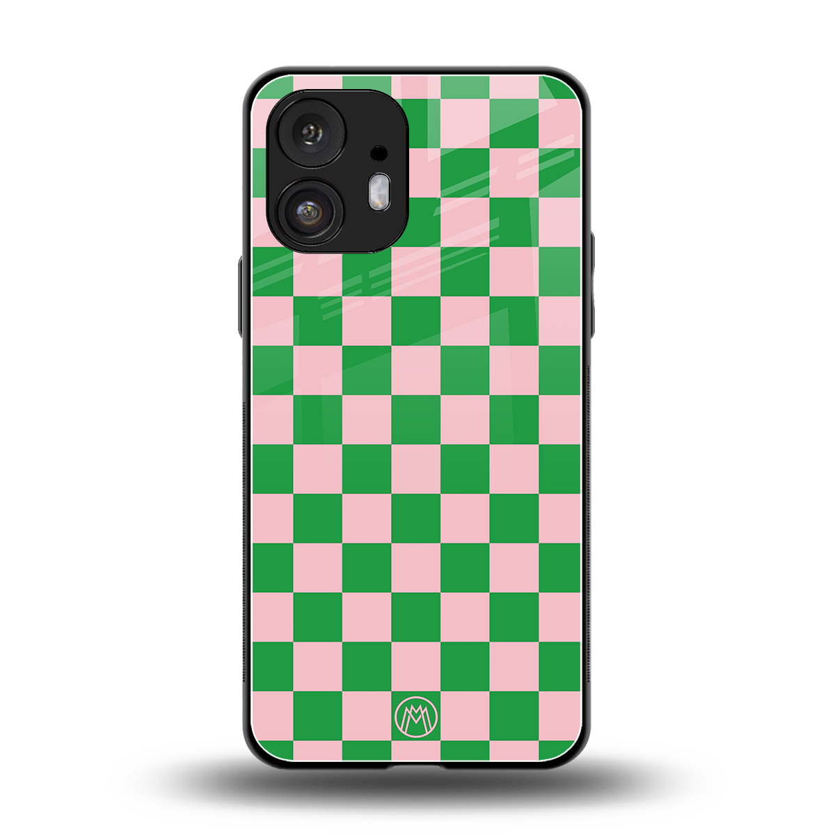 pink & green check pattern back phone cover | glass case for nothing phone 2