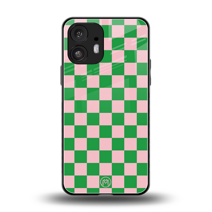pink & green check pattern back phone cover | glass case for nothing phone 2