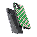 pink & green check pattern back phone cover | glass case for nothing phone 2
