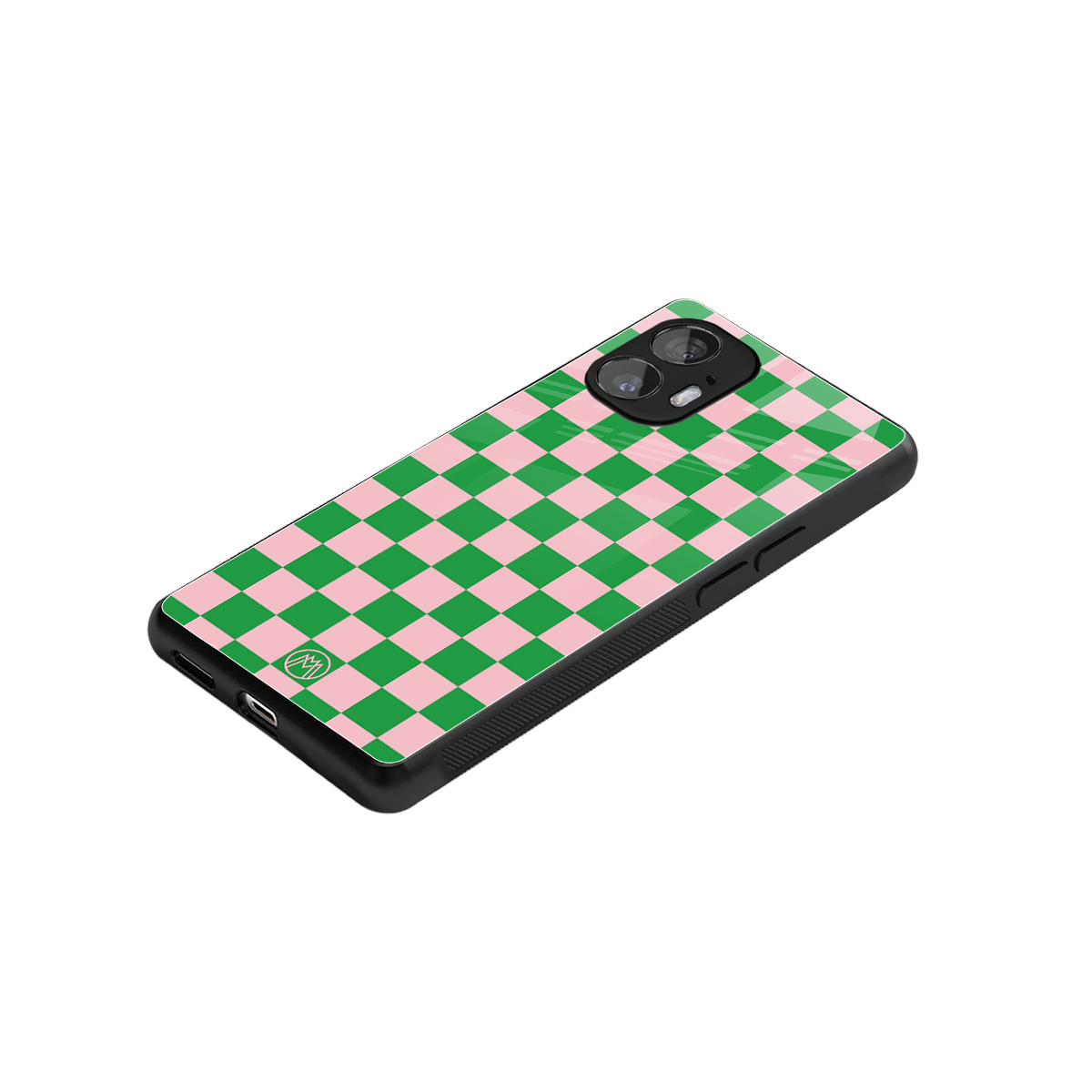 pink & green check pattern back phone cover | glass case for nothing phone 2