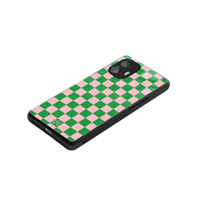 pink & green check pattern back phone cover | glass case for nothing phone 2