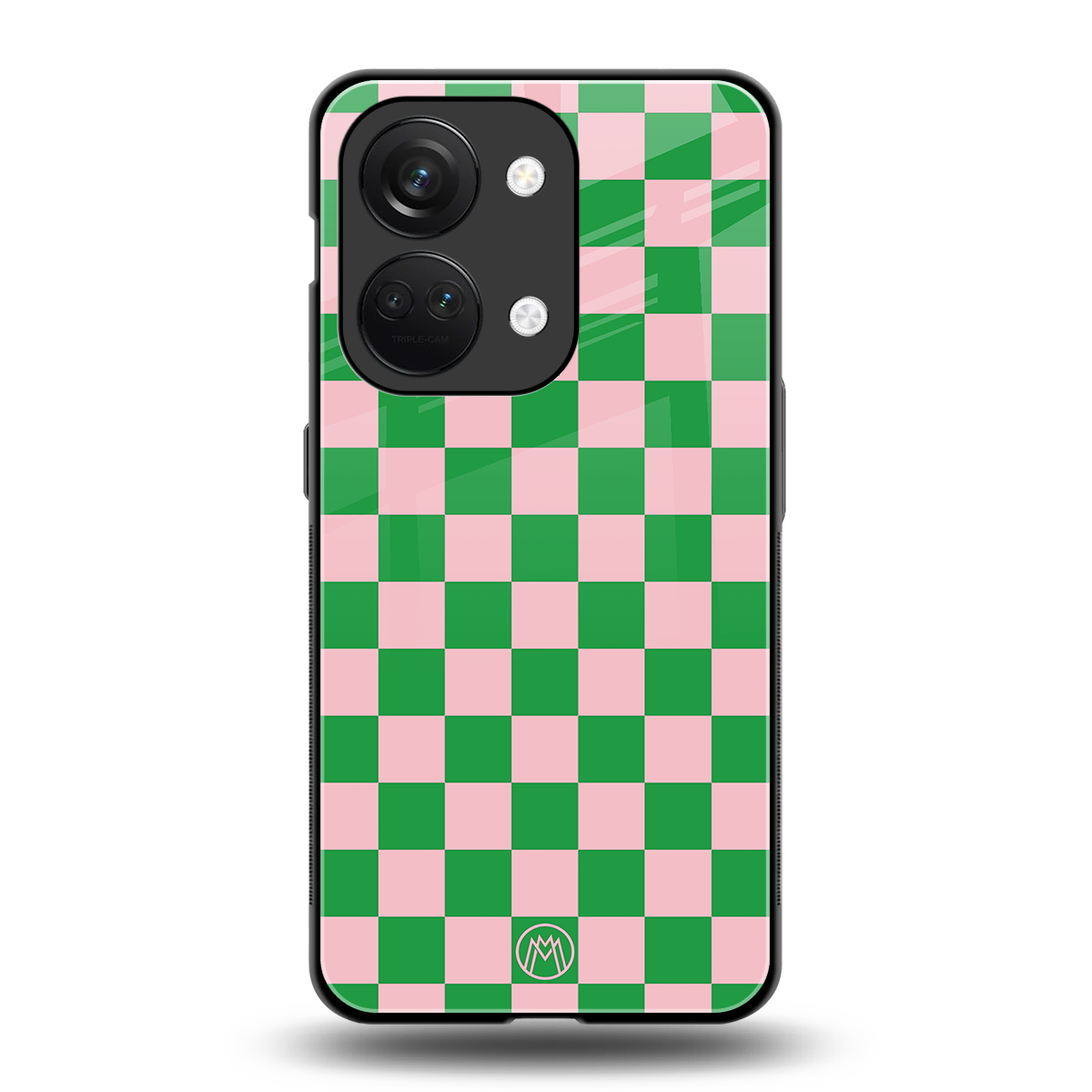 pink & green check pattern back phone cover | glass case for oneplus nord 3