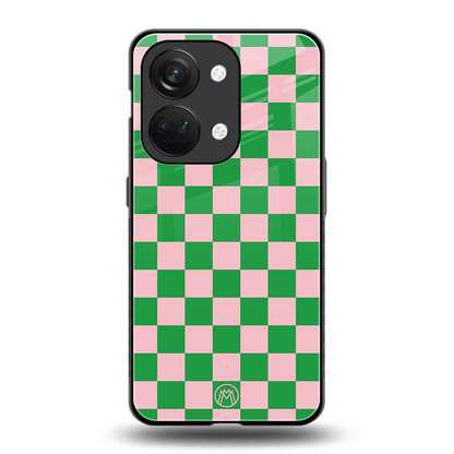 pink & green check pattern back phone cover | glass case for oneplus nord 3