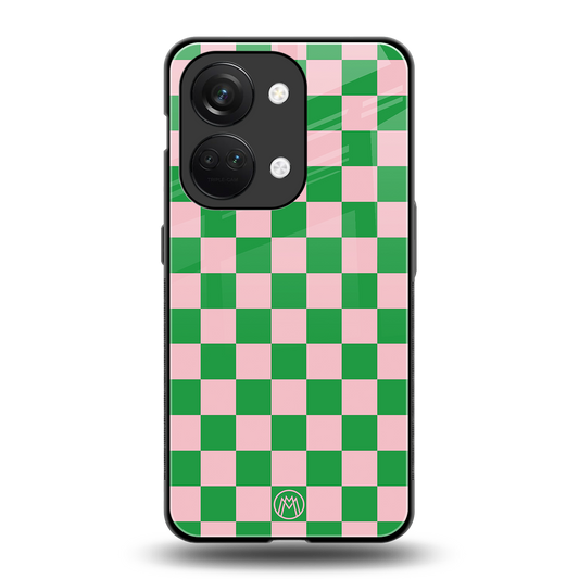 pink & green check pattern back phone cover | glass case for oneplus nord 3