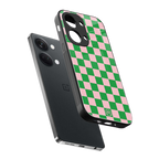 pink & green check pattern back phone cover | glass case for oneplus nord 3