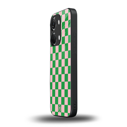 pink & green check pattern back phone cover | glass case for oneplus nord 3