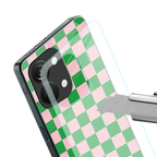 pink & green check pattern back phone cover | glass case for oneplus nord 3