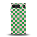 pink & green check pattern back phone cover | glass case for oneplus nord 4