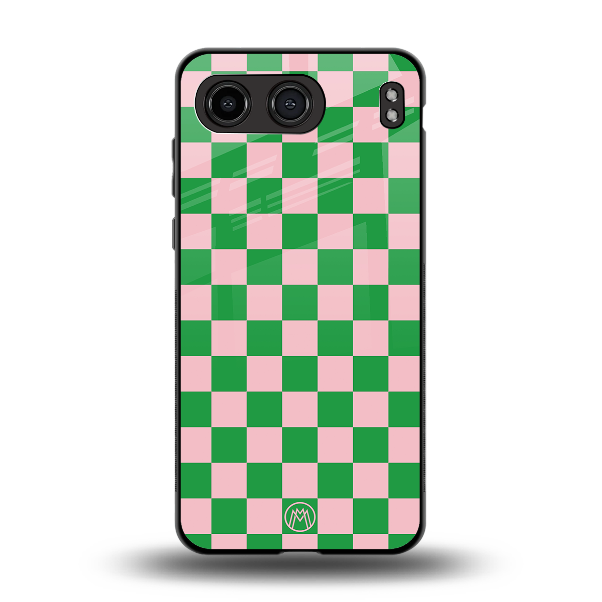 pink & green check pattern back phone cover | glass case for oneplus nord 4