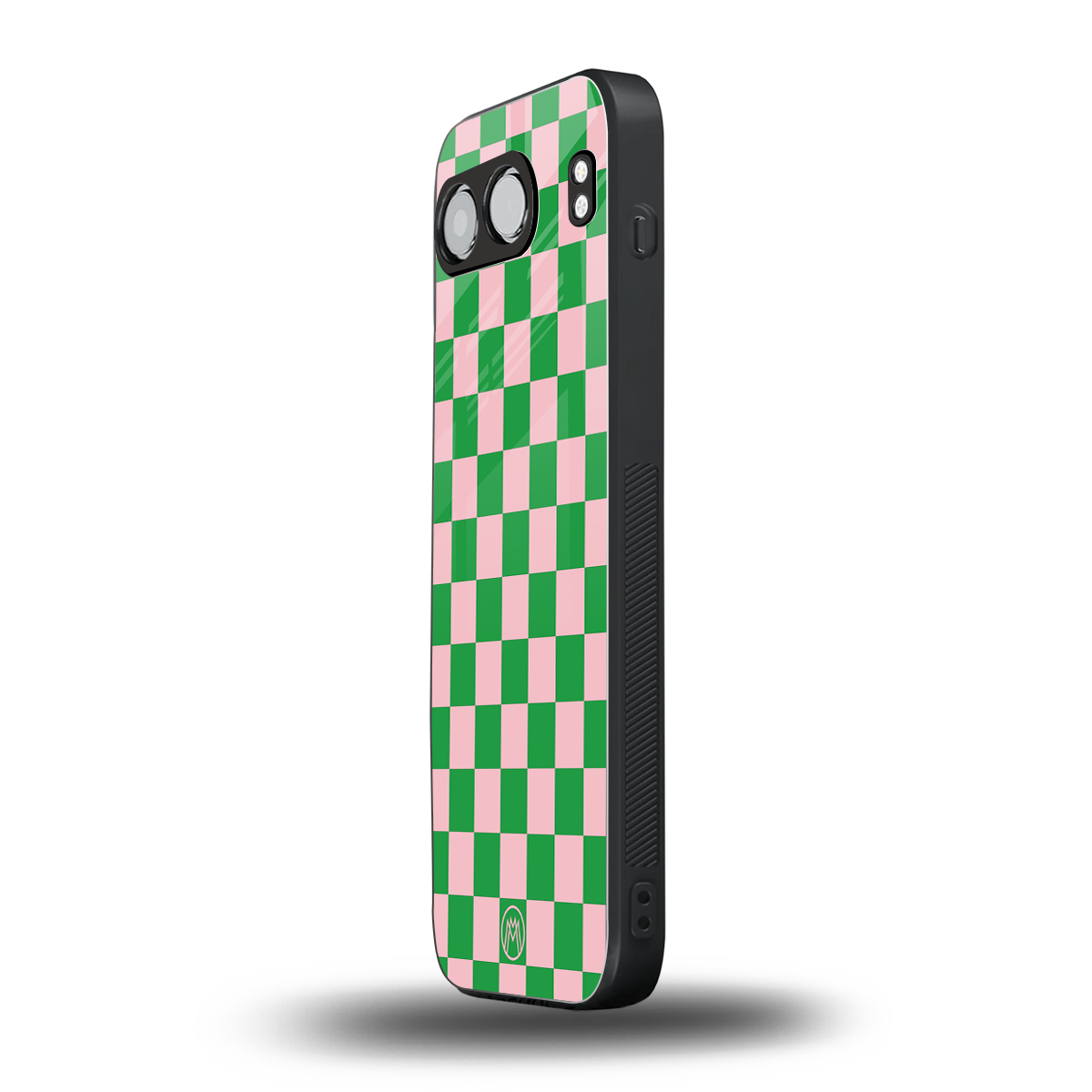 pink & green check pattern back phone cover | glass case for oneplus nord 4