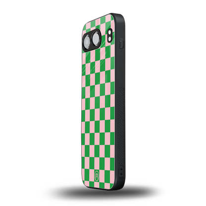 pink & green check pattern back phone cover | glass case for oneplus nord 4