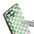 pink & green check pattern back phone cover | glass case for oneplus nord 4