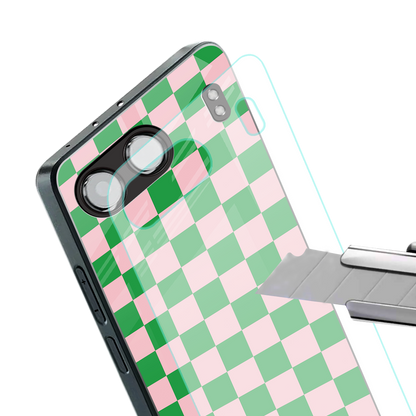 pink & green check pattern back phone cover | glass case for oneplus nord 4