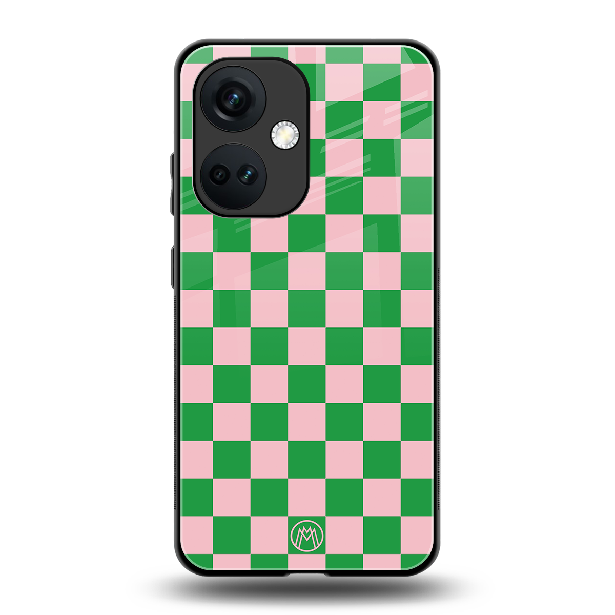 pink & green check pattern back phone cover | glass case for oneplus nord ce 3