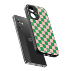 pink & green check pattern back phone cover | glass case for oneplus nord ce 3