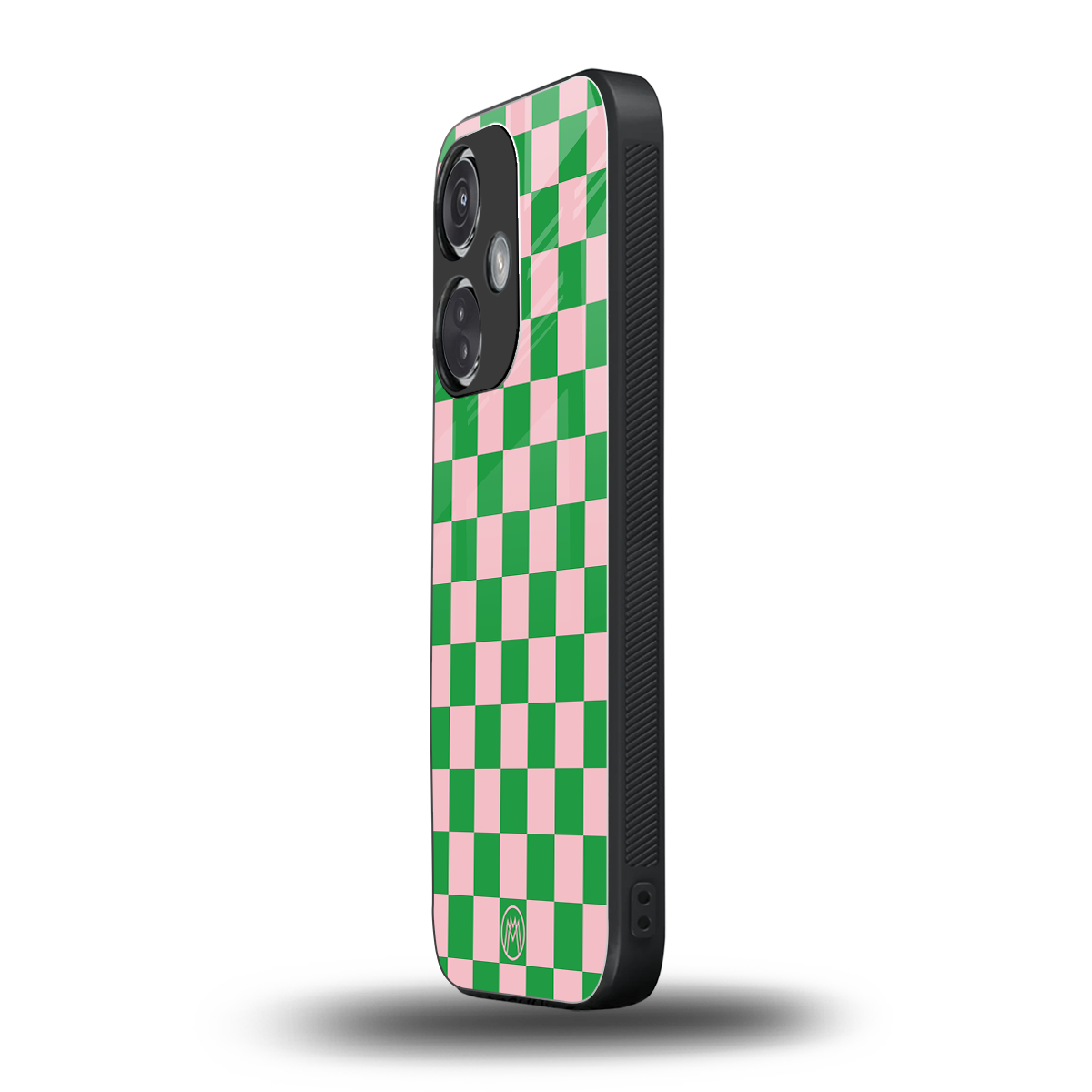 pink & green check pattern back phone cover | glass case for oneplus nord ce 3