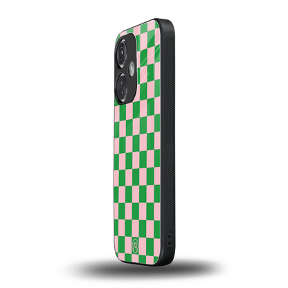 pink & green check pattern back phone cover | glass case for oneplus nord ce 3