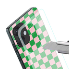 pink & green check pattern back phone cover | glass case for oneplus nord ce 3