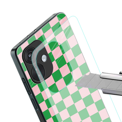 pink & green check pattern back phone cover | glass case for oneplus nord ce 3