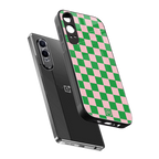 pink & green check pattern back phone cover | glass case for oneplus nord ce 4 lite
