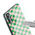 pink & green check pattern back phone cover | glass case for oneplus nord ce 4 lite