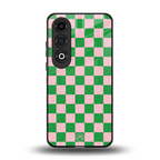 pink & green check pattern back phone cover | glass case for oneplus nord ce 4