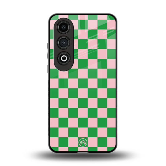 pink & green check pattern back phone cover | glass case for oneplus nord ce 4