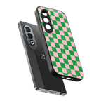 pink & green check pattern back phone cover | glass case for oneplus nord ce 4