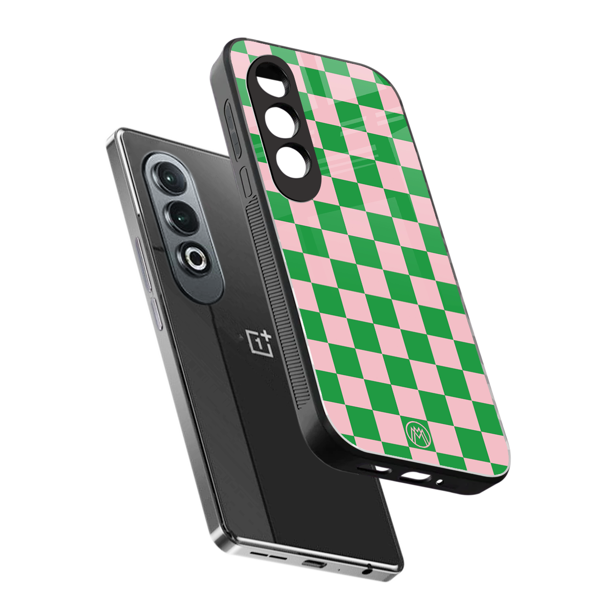 pink & green check pattern back phone cover | glass case for oneplus nord ce 4