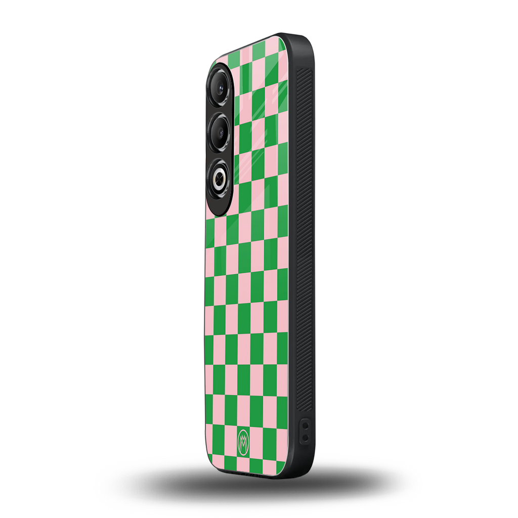 pink & green check pattern back phone cover | glass case for oneplus nord ce 4