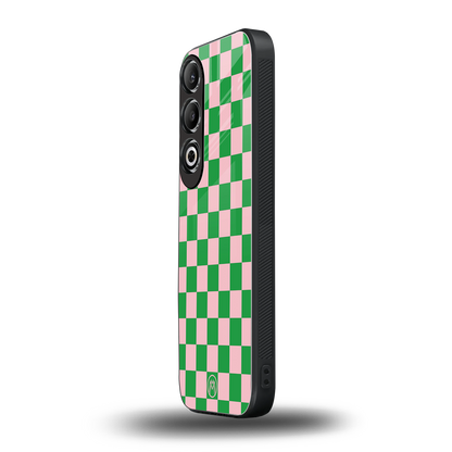 pink & green check pattern back phone cover | glass case for oneplus nord ce 4