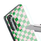 pink & green check pattern back phone cover | glass case for oneplus nord ce 4
