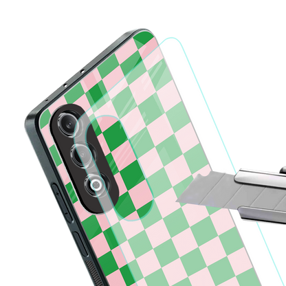 pink & green check pattern back phone cover | glass case for oneplus nord ce 4