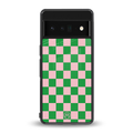 pink & green check pattern back phone cover | glass case for google pixel 6 pro