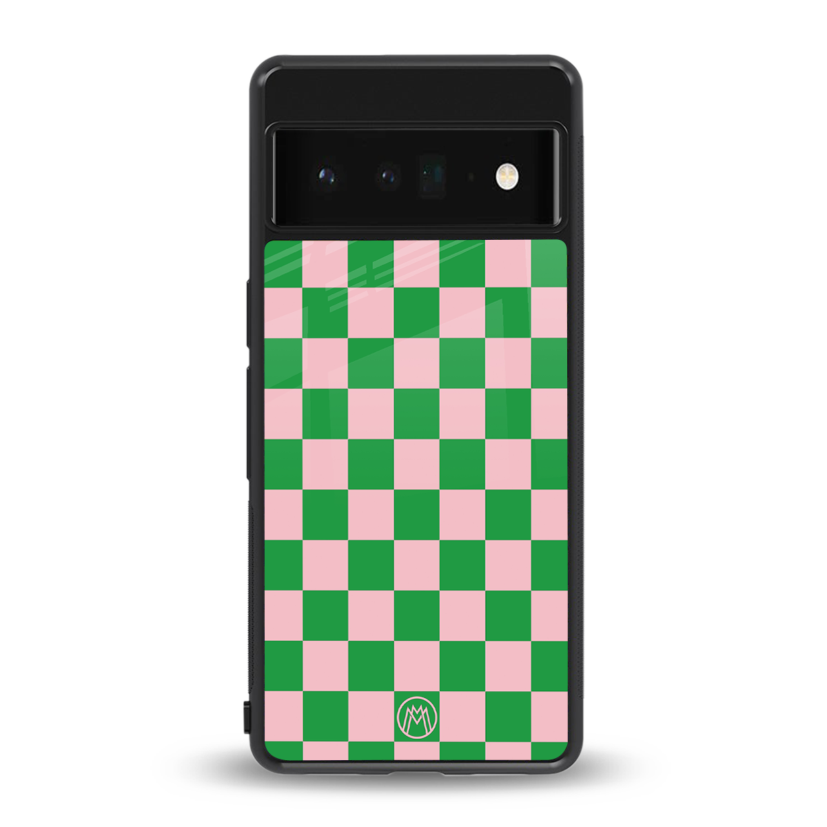 pink & green check pattern back phone cover | glass case for google pixel 6 pro