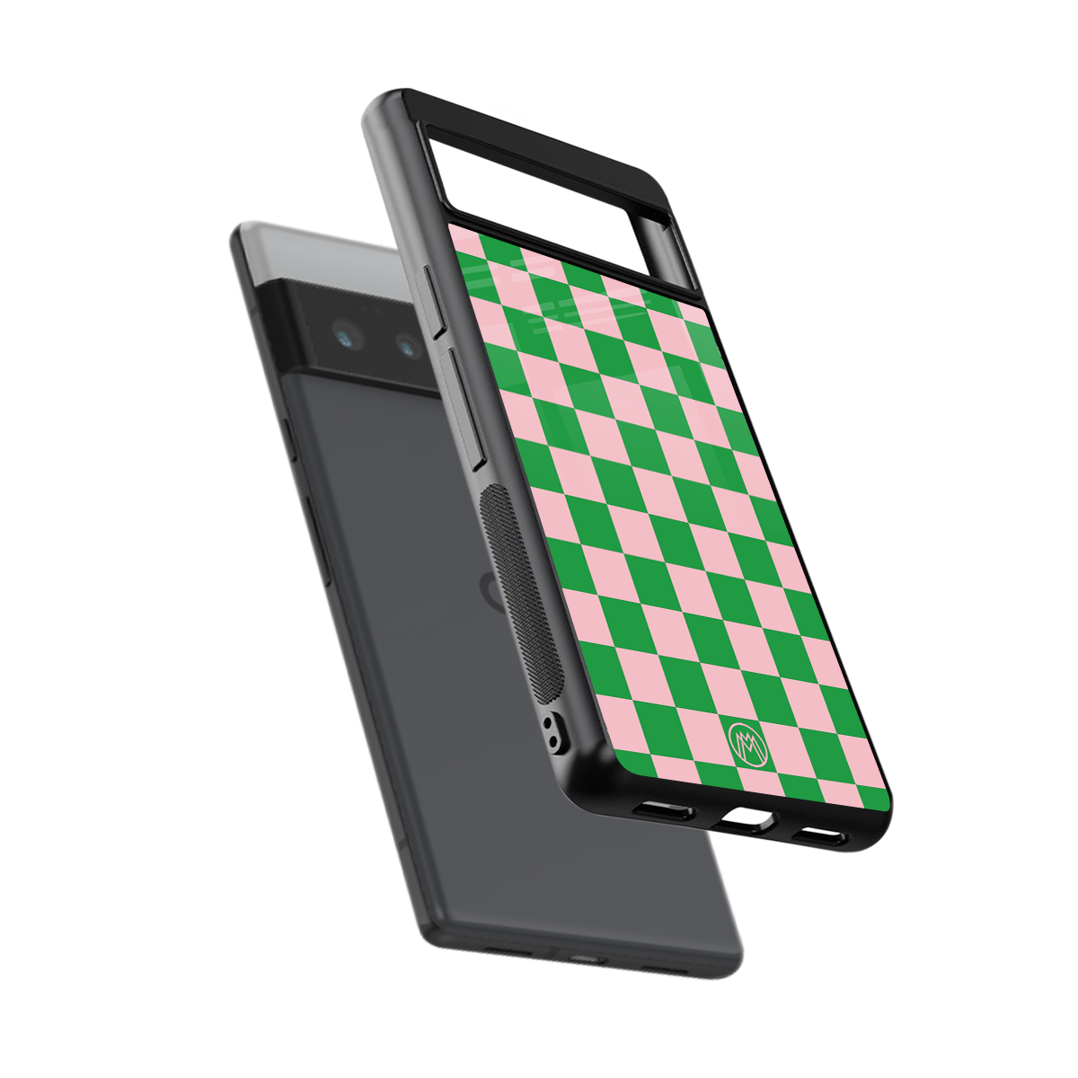 pink & green check pattern back phone cover | glass case for google pixel 6 pro