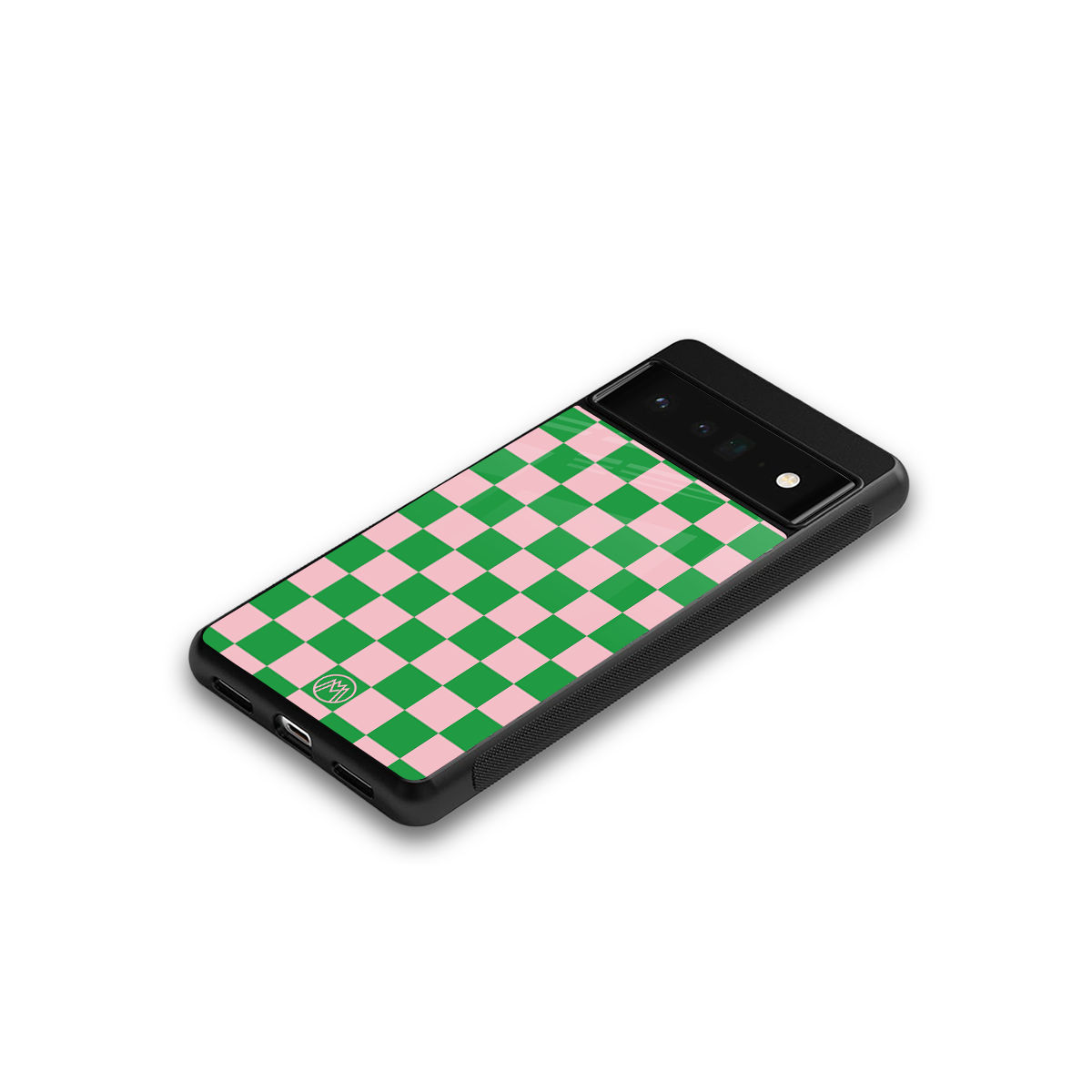 pink & green check pattern back phone cover | glass case for google pixel 6 pro
