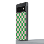 pink & green check pattern back phone cover | glass case for google pixel 6 pro