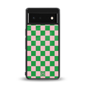 pink & green check pattern back phone cover | glass case for google pixel 6