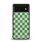 pink & green check pattern back phone cover | glass case for google pixel 6