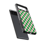 pink & green check pattern back phone cover | glass case for google pixel 6