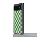 pink & green check pattern back phone cover | glass case for google pixel 6