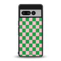 pink & green check pattern back phone cover | glass case for google pixel 7 pro